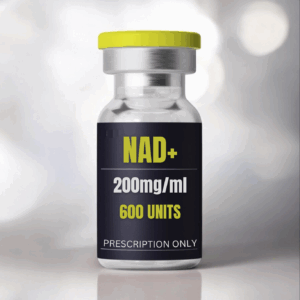 NAD+ supplement vial with 200mg/ml concentration and 600 units, highlighting energy and cognitive enhancement for Combat Medic Wellness products.