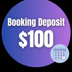 Booking deposit graphic featuring "$100" in bold text with a calendar icon, relevant to Combat Medic Wellness services and online booking options.