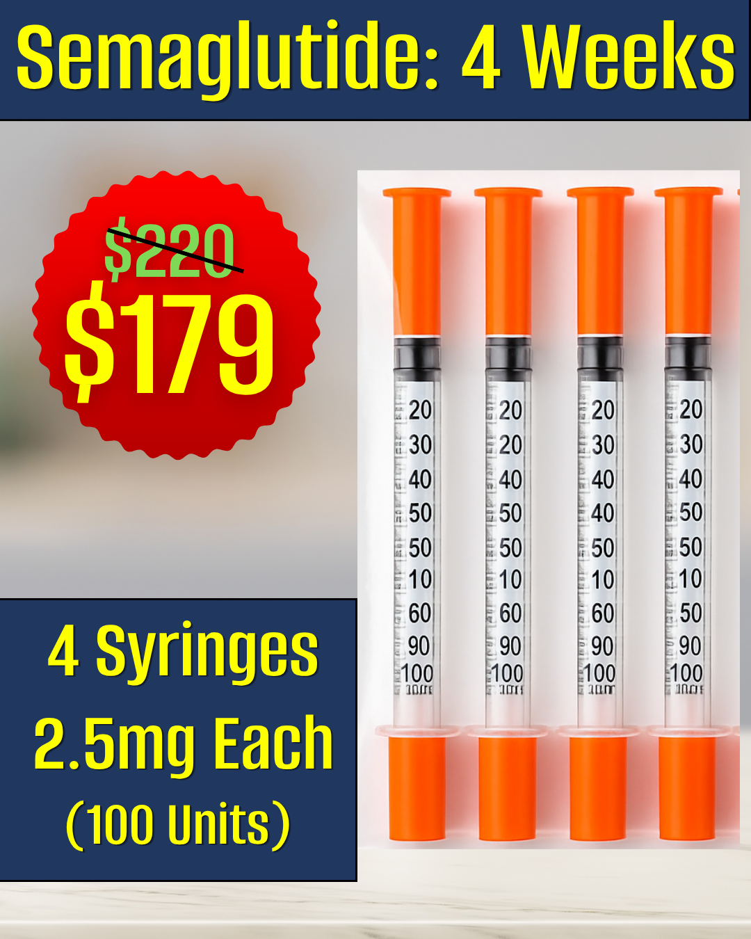 Semaglutide 2.5mg 4 pre-filled syringes $179