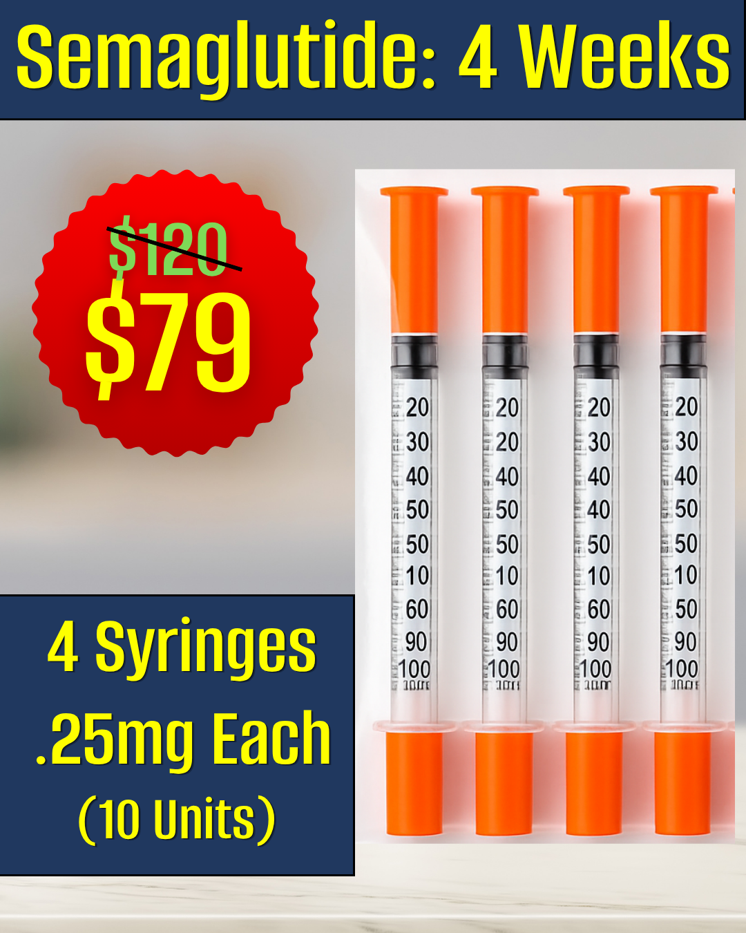 Semaglutide .25mg 4 pre-filled syringes $79