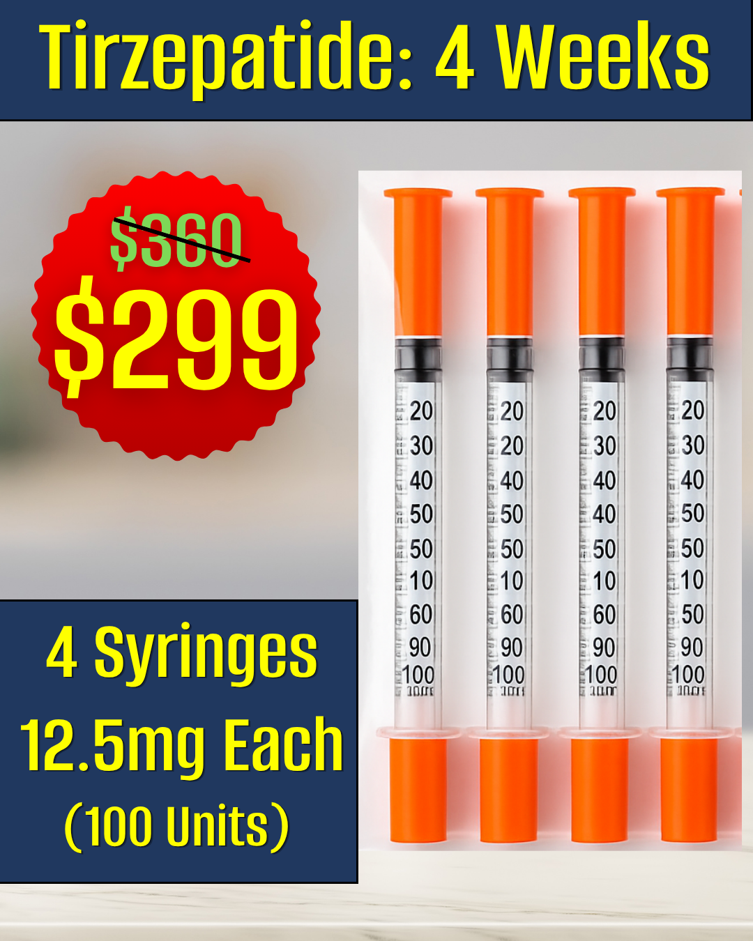Tirzepatide 12.5mg 4 pre-filled syringes $299