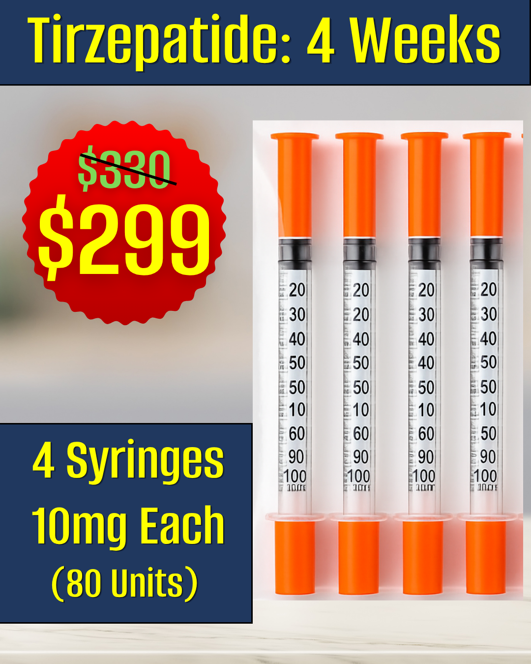 Tirzepatide 10mg 4 pre-filled syringes $299