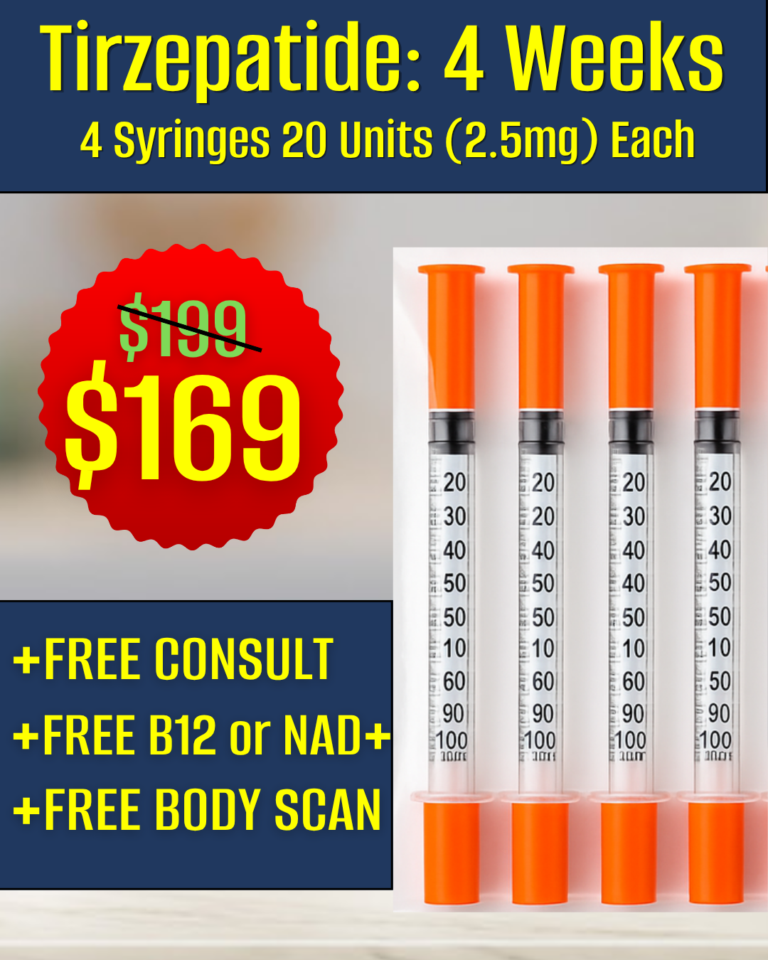 Tirzepatide 2.5mg 4 pre-filled syringes $169